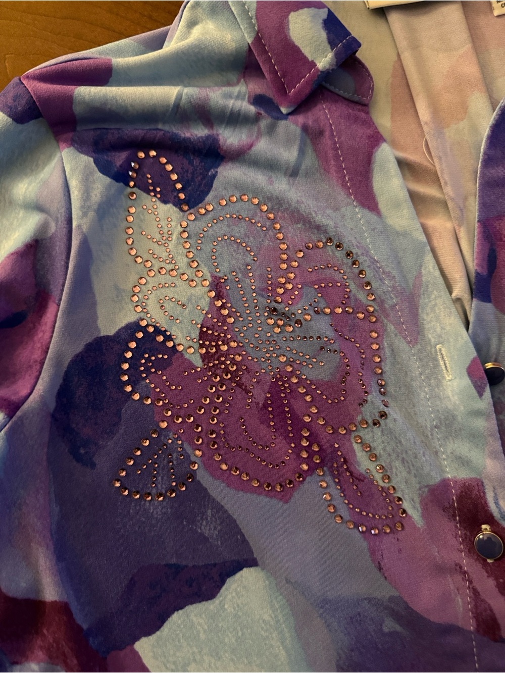 Susan Graver Watercolor Floral Blouse in Purple and Blue